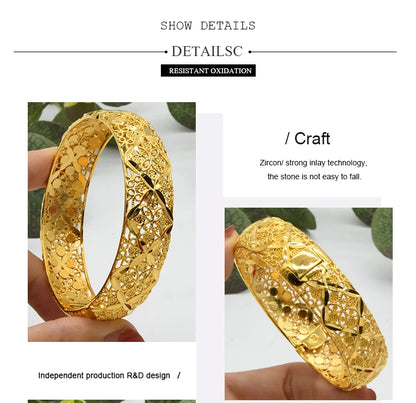 ANIID Dubai 24K Gold Plated Bangle Arabic / Indian Bridal Charm Bracelet | Luxury Wedding & Party Jewelry