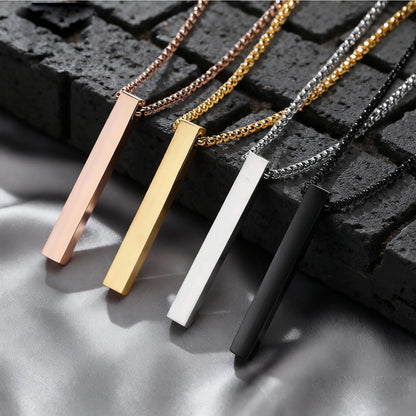 Waterproof Stainless Steel Bar Pendant Necklace – Unisex Minimalist Jewelry