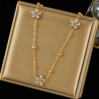 EILIECK 316L Stainless Steel White Zirconia Flower Petal Necklace Bracelet Earrings Set For Women New Trendy Jewelry Party Gift