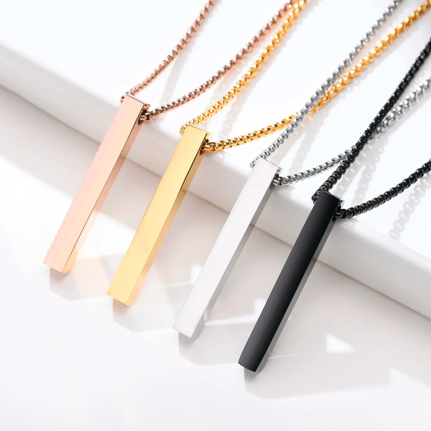Waterproof Stainless Steel Bar Pendant Necklace – Unisex Minimalist Jewelry