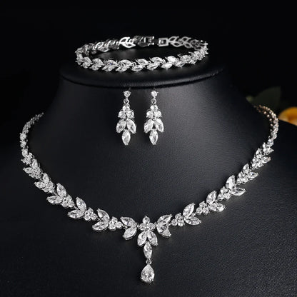 Women's Wedding Accessories Uilz Leaf Earrings & Necklace with Zircon Embellishments - Perfect Gift for Women