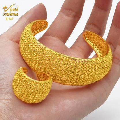 ANIID Dubai 24k Golden Cuff Bangles For Women - African Luxury Charm Bracelet Bangles Nigerian Wedding Gold Color Jewelry Gifts