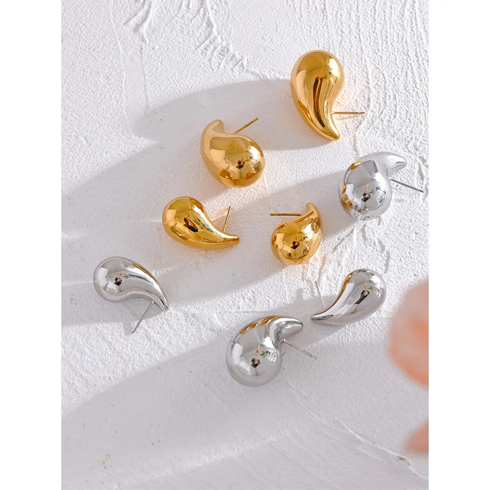 New Fashion Hollow Stud Earrings -  Gold & Steel Color, Waterproof, Water Drop Design Charm Jewelry -  Elegant Gift for Women