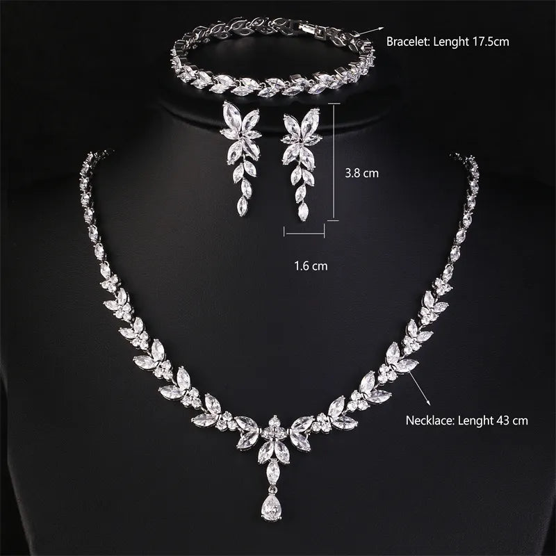 Women's Wedding Accessories Uilz Leaf Earrings & Necklace with Zircon Embellishments - Perfect Gift for Women