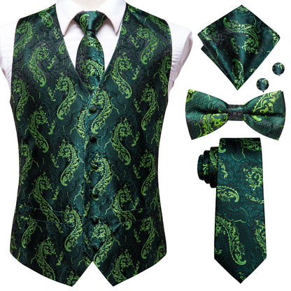 Elegant Men's Formal Silk Vest & Accessories By Hi-Tie | Waistcoat Set with Tie, Bowtie, Hanky, Cufflinks for Business, Office, Party, Wedding - Ideal Gift for Him