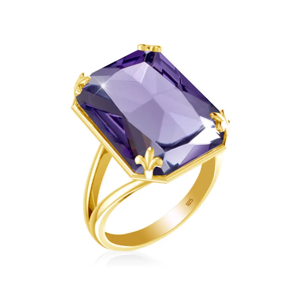 Luxury Rectangle Ruby Women's Ring – 925 Sterling Silver Gold Plated Party Jewelry for Wedding, Birthday, Anniversary & Party - Elegant Gift for Her