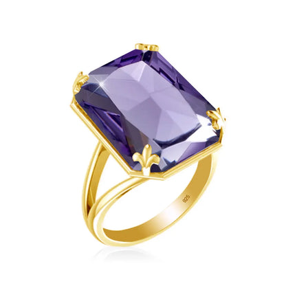 Luxury Rectangle Ruby Women's Ring – 925 Sterling Silver Gold Plated Party Jewelry for Wedding, Birthday, Anniversary & Party - Elegant Gift for Her
