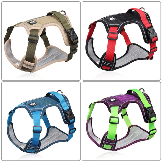 Reflective Safety Training, Walking Chest Vest Collar & Harness for Dog - No Pull, No Choke, Sturdy Handle, Adjustable,  Pets Dogs Accessory  In various sizes & Colors - Ideal Gift for Your Dog