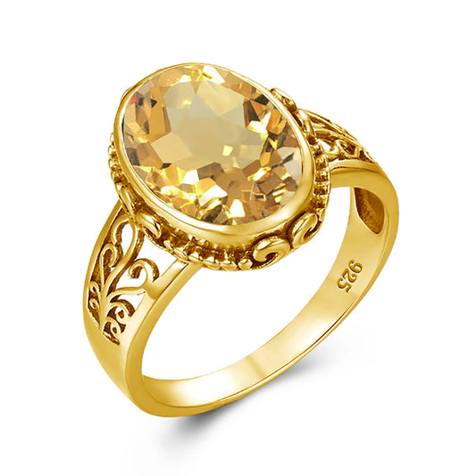 Luxury 10x14mm Oval Cut Yellow Gold Citrine Ring for Women – Art Deco Birthstone Wedding  Party Jewelry - Perfect Gift for Her