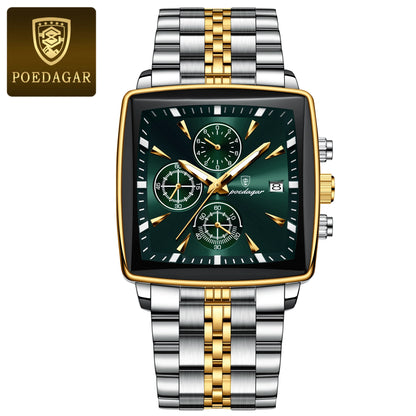 POEDAGAR Square Men’s Watch, Waterproof – Premium Stainless Steel Chronograph with Luminous Display Casual Wrist Watch. Gift for all.