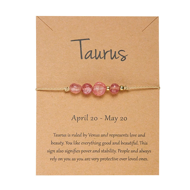 Charm 12 Constellation Natural Stone Beads Bracelet For Women Couple Hand Woven Rope Friendship Birthday Zodiac Jewelry Gifts