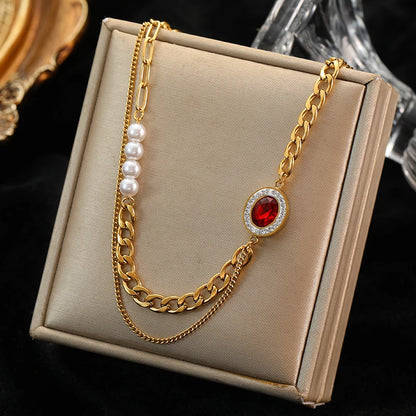 EILIECK 316L Stainless Steel White Green Red Zirconia Crystal Necklace For Women Fashion Neck Jewelry Wedding Party Accessories