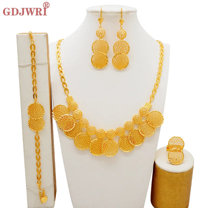 African Indian Gold Jewelry Set for Women – Dubai Style Bridal Tassel Long Necklace, Earrings, Ring & Bangle - Ideal Gift for Her