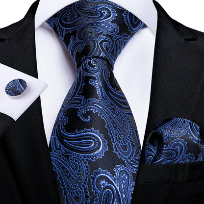 Luxury Orange Paisley Men's Tie Set for Business, Office, Party, Wedding| 3.15 Inch Silk Polyester Necktie, Cufflinks & Pocket Square - Perfect Gift for Him