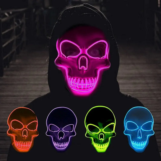 Halloween LED Horror Skull Mask – Luminous Cold Light Cosplay Mask for Spooky Parties & Decorations