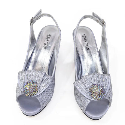 Women’s Wedding Shoes & Matching Diamond Bag Set – Italian Style Girly Glam Look Sandal & Clutch Handbag - Elegant Gift for Her