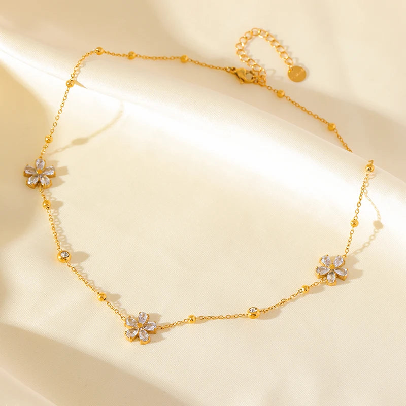 EILIECK 316L Stainless Steel White Zirconia Flower Petal Necklace Bracelet Earrings Set For Women New Trendy Jewelry Party Gift