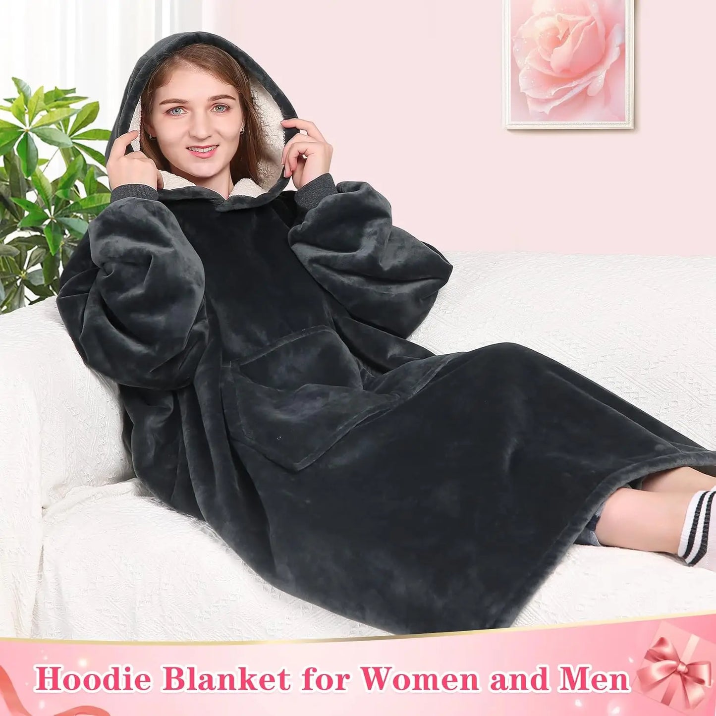 Super Sized Wearable Blanket Hoodie – Soft Hooded Sweatshirt with Sleeves & Pockets—Perfect For Gifting Comfort and Relaxation