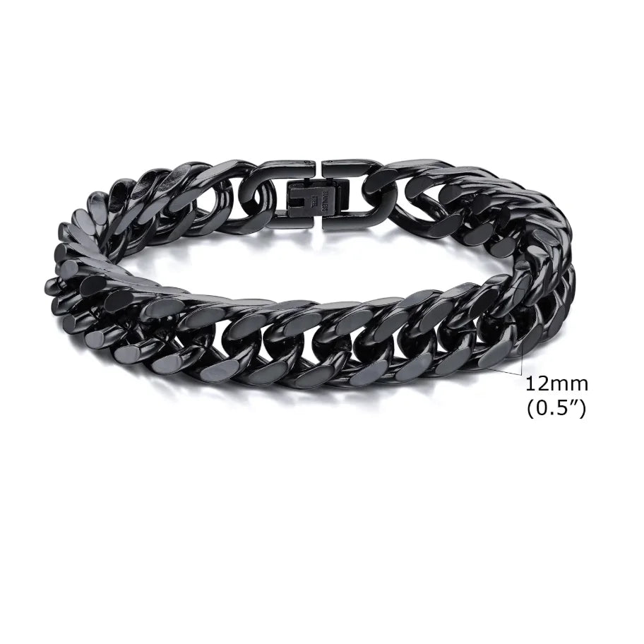 Bold 8mm/12mm Oxidized Stainless Steel Cuban Link Bracelet for Men - Punk Rock Style Wristband for Daily Wear & Party - Perfect Jewelry Gift for Him