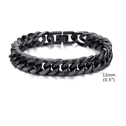 Bold 8mm/12mm Oxidized Stainless Steel Cuban Link Bracelet for Men - Punk Rock Style Wristband for Daily Wear & Party - Perfect Jewelry Gift for Him