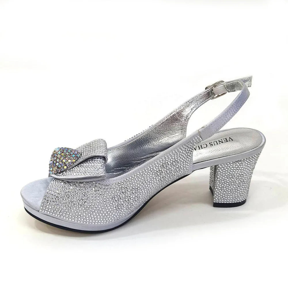 Women’s Wedding Shoes & Matching Diamond Bag Set – Italian Style Girly Glam Look Sandal & Clutch Handbag - Elegant Gift for Her