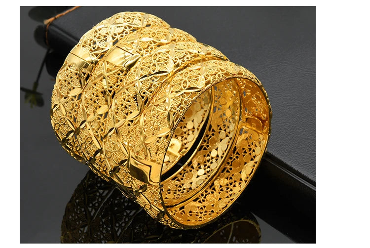 ANIID Dubai 24K Gold Plated Bangle Arabic / Indian Bridal Charm Bracelet | Luxury Wedding & Party Jewelry