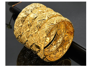 ANIID Dubai 24K Gold Plated Bangle Arabic / Indian Bridal Charm Bracelet | Luxury Wedding & Party Jewelry