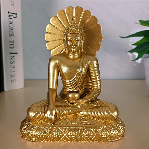 Sakyamuni Buddha Figurine – Golden Resin Feng Shui Ornament for Home or Office, Sculpture for Meditation - Ideal Gift for All