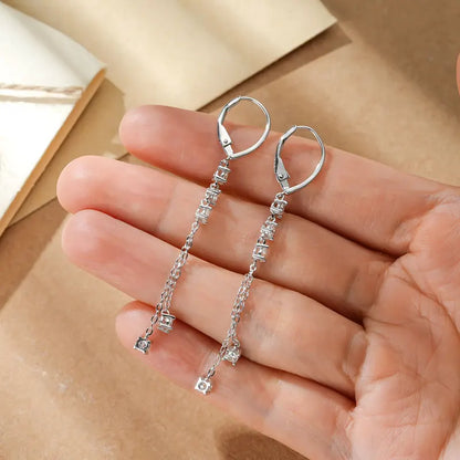 925 Silver Moissanite Tassel Earrings – RAPRGOLD Certified Dangling Hoop Jewelry Gift for Her