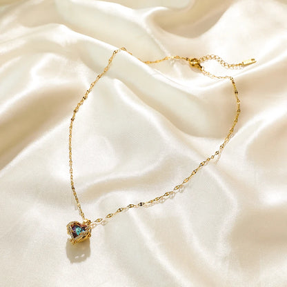 EILIECK 316L Stainless Steel White Green Red Zirconia Crystal Necklace For Women Fashion Neck Jewelry Wedding Party Accessories