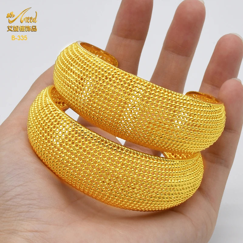 ANIID Dubai 24k Golden Cuff Bangles For Women - African Luxury Charm Bracelet Bangles Nigerian Wedding Gold Color Jewelry Gifts