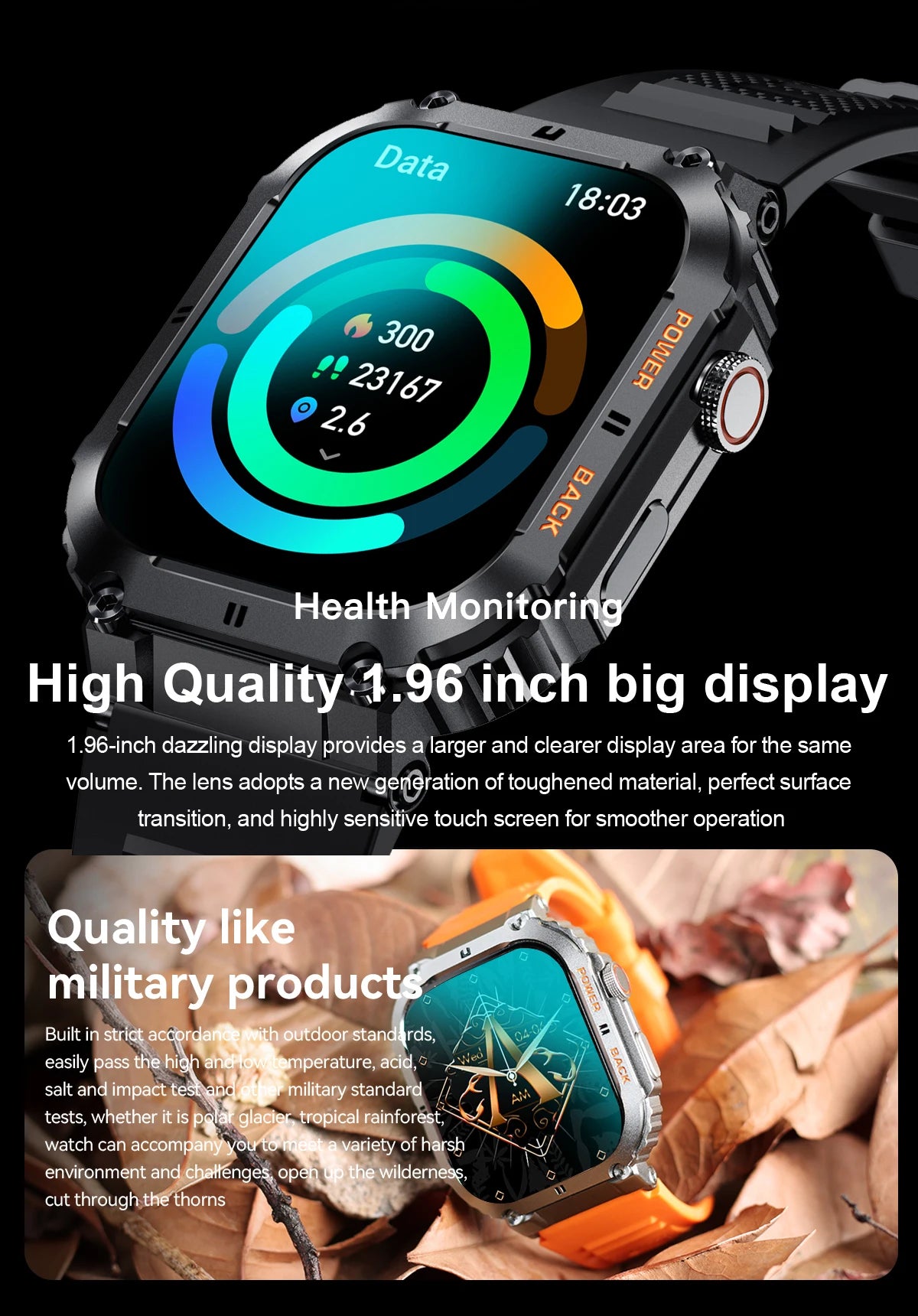Men's Smartwatch for Android & iPhone By LIGE – Smashproof & Waterproof, 1.96" Display, Bluetooth Call, Fitness Tracker, 400mAh Battery - Perfect Gift for Him