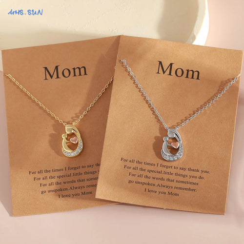 Family Jewelry Gift for Mom from Daughter or Son - Mother & Child Heart Necklace – Elegant Clavicle Chain for Birthday or Mother’s Day Gift