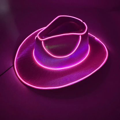 LED Neon Light Glowing Cowboy Hat  With Glowing Décor Supplies- Trendy Pearlescent Cowboy Cap, Luminous Hat For  Party, Cosplay - Excellent Gift for Party Enthusiasts