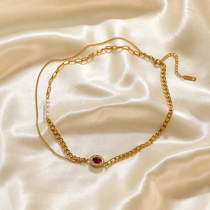 EILIECK 316L Stainless Steel White Green Red Zirconia Crystal Necklace For Women Fashion Neck Jewelry Wedding Party Accessories