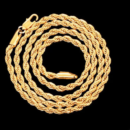 Two pieces New Fashion 18K gold 4mm twisted rope chain  necklace bracelets for men, women - Perfect gift for all occasions & Party - Elegant gift for all