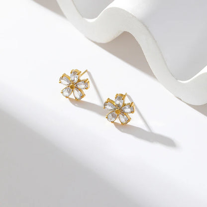 EILIECK 316L Stainless Steel White Zirconia Flower Petal Necklace Bracelet Earrings Set For Women New Trendy Jewelry Party Gift