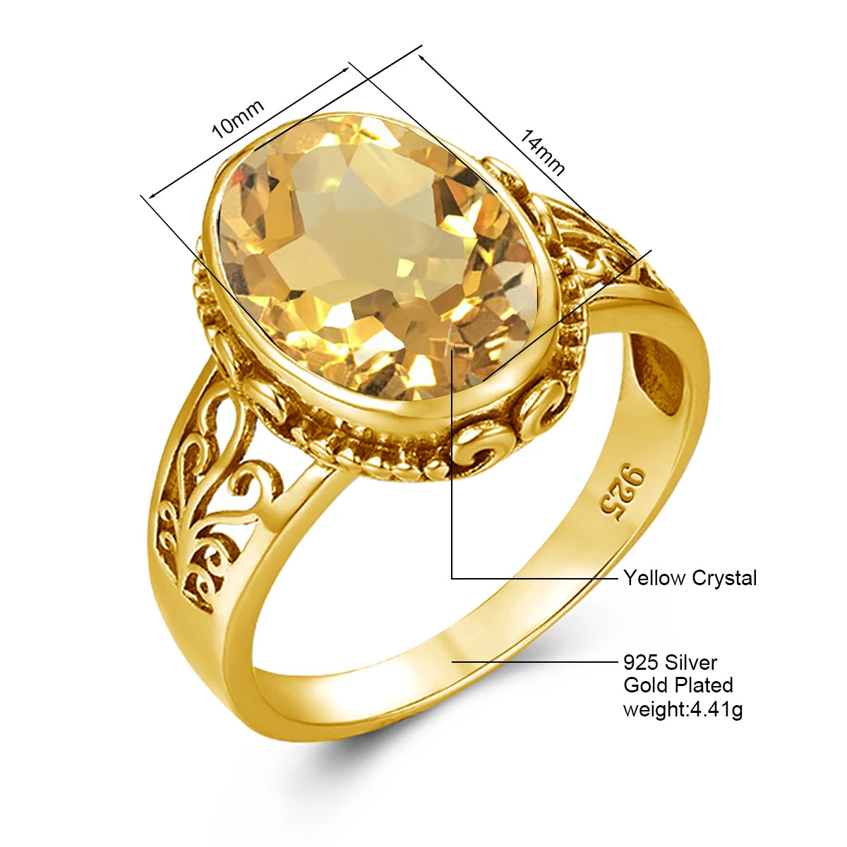 Luxury 10x14mm Oval Cut Yellow Gold Citrine Ring for Women – Art Deco Birthstone Wedding  Party Jewelry - Perfect Gift for Her