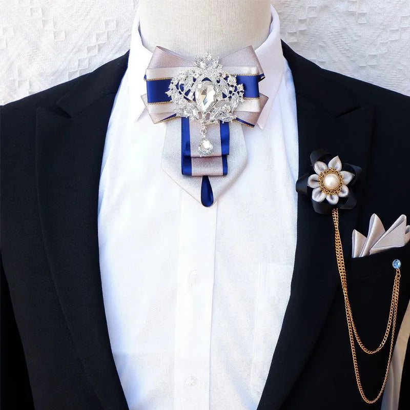 High-End British Rhinestone Bow Tie Set for Men's Business and Wedding Accessories