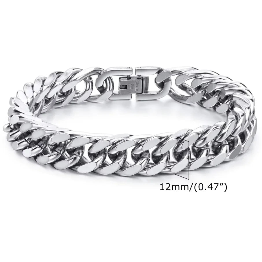 Bold 8mm/12mm Oxidized Stainless Steel Cuban Link Bracelet for Men - Punk Rock Style Wristband for Daily Wear & Party - Perfect Jewelry Gift for Him