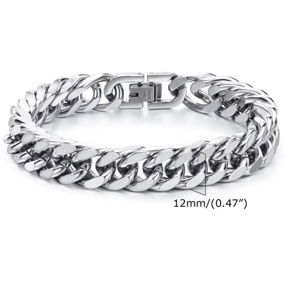 Bold 8mm/12mm Oxidized Stainless Steel Cuban Link Bracelet for Men - Punk Rock Style Wristband for Daily Wear & Party - Perfect Jewelry Gift for Him