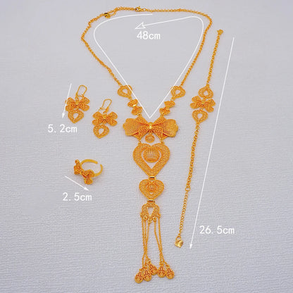 African Indian Gold Jewelry Set for Women – Dubai Style Bridal Tassel Long Necklace, Earrings, Ring & Bangle - Ideal Gift for Her