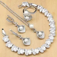 Women Wedding Pendant Drop Earrings  Open Rings  Necklace Set - Upgrade Your Bridal Look with 925 Sterling Silver Morning Glory Jewelry Set , Ideal gift for Women