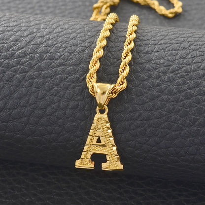 A-Z Name's Initial Letters Gold Plated Pendant With Twisted Rope Chain Necklace - Unisex Design, Perfect for All occasions, Gift, Party & Everyday Use -  Excellent Gift for All