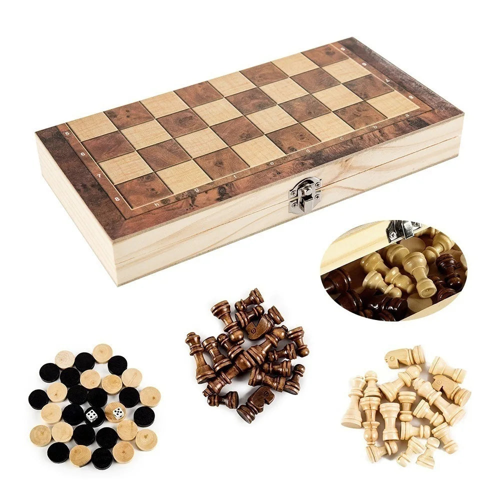 Chess set board 24-39cm suitable for adults children's gift family game solid wood chess pieces traditional handmade classic. kids birthday gift.