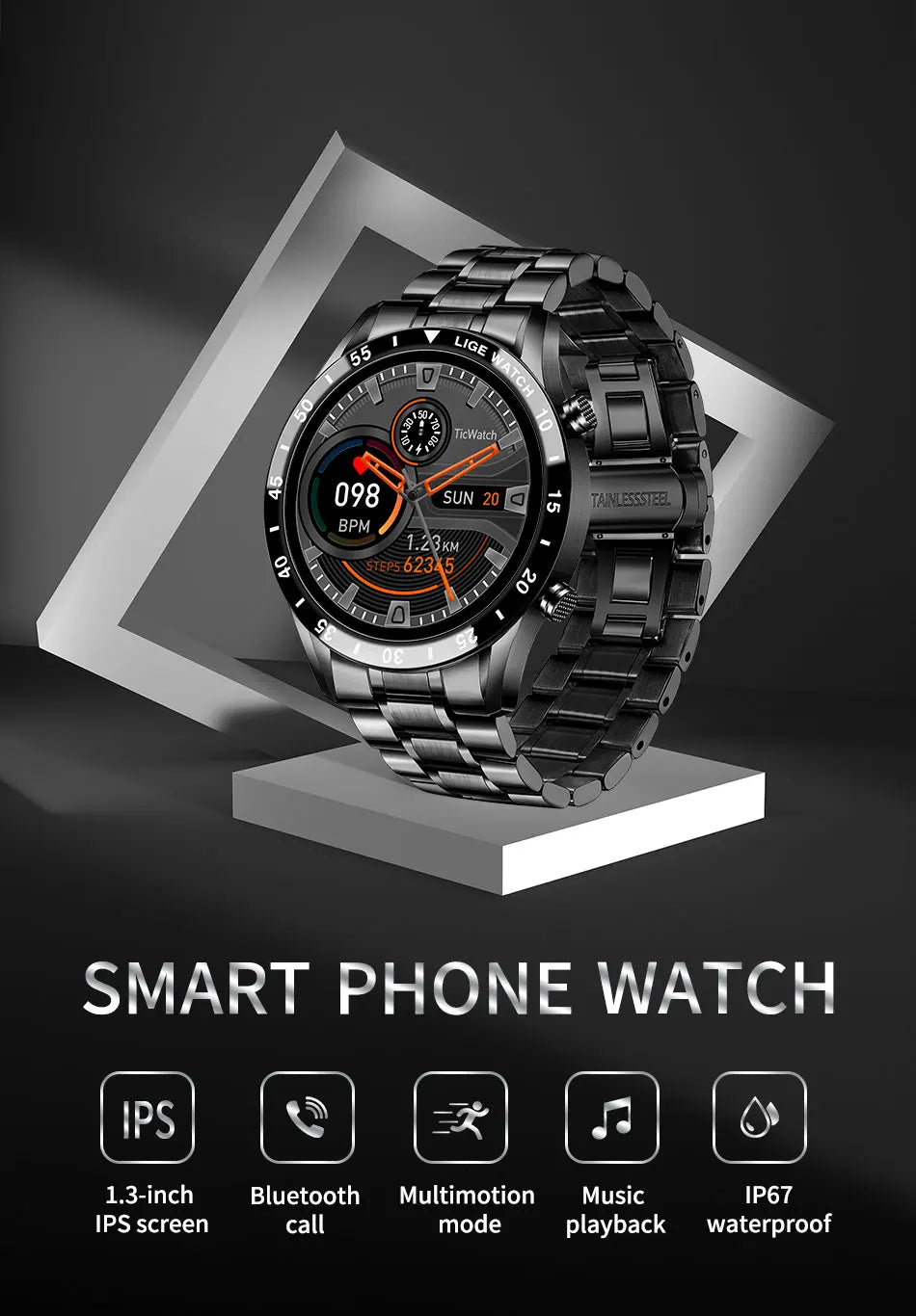 LIGE 2024 Smart Watch - Full Circle Touch Screen, Bluetooth Call, Waterproof, Health Monitoring - Elegant Gift for Men