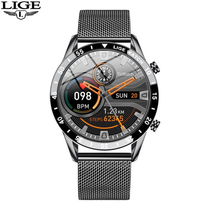 LIGE 2024 Smart Watch - Full Circle Touch Screen, Bluetooth Call, Waterproof, Health Monitoring - Elegant Gift for Men