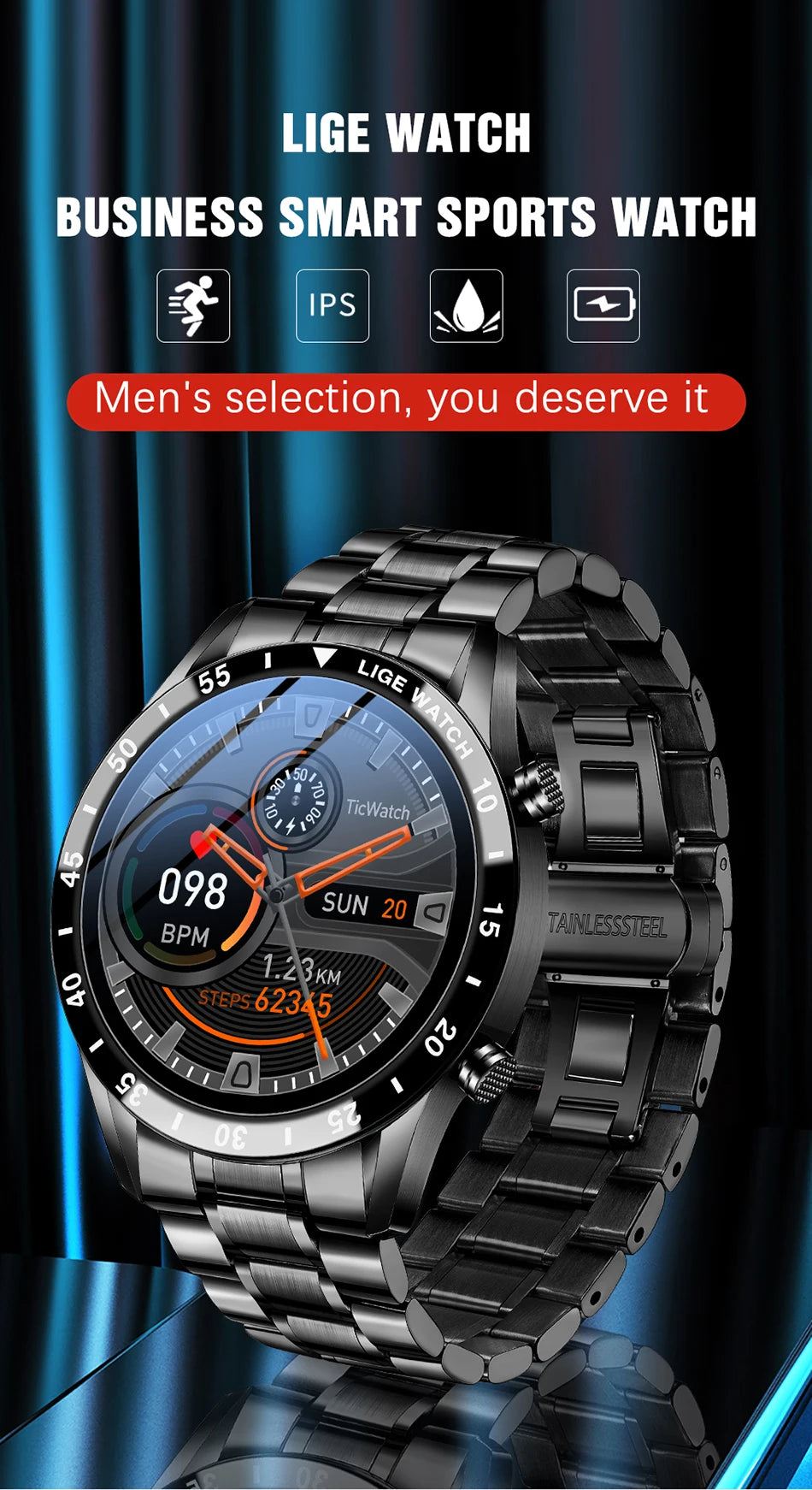 LIGE 2024 Smart Watch - Full Circle Touch Screen, Bluetooth Call, Waterproof, Health Monitoring - Elegant Gift for Men