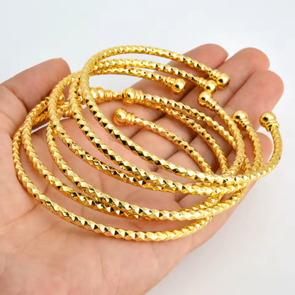 6-Piece Dubai Gold Color Bangles Set – Elegant Bridal Cuff Bracelets for Women - Ideal Gift for Her