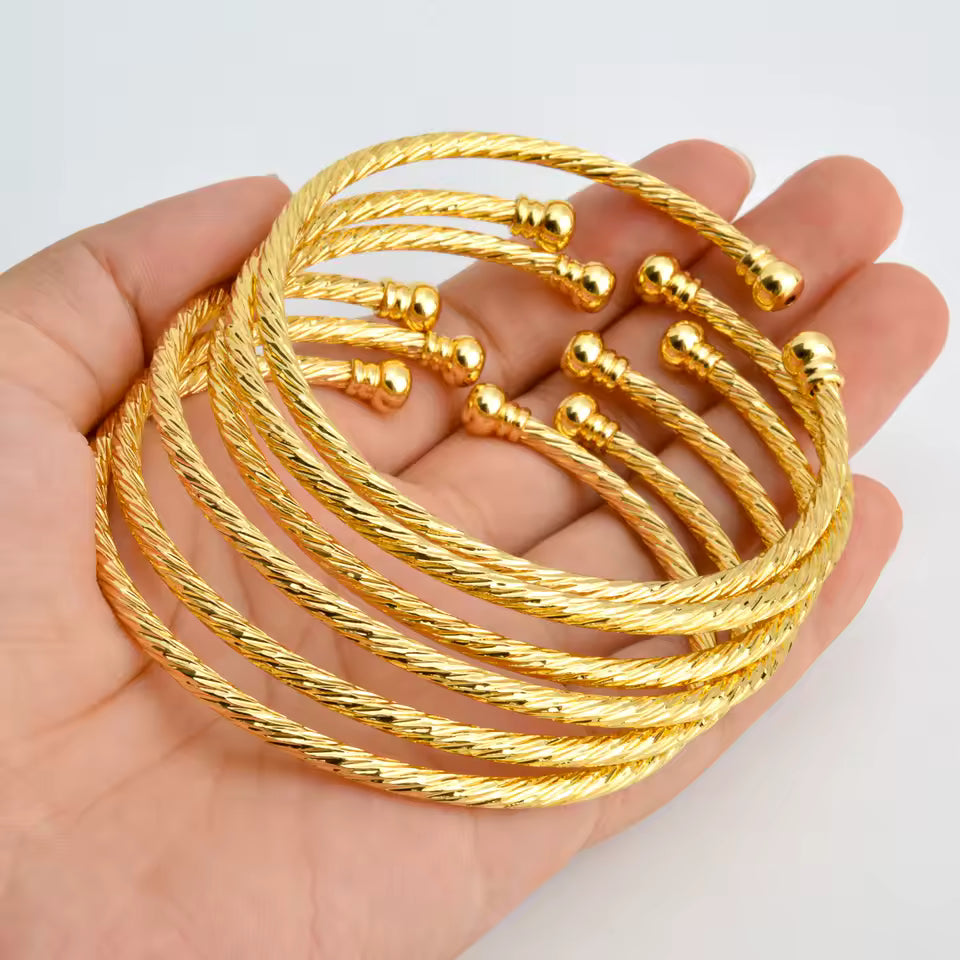 6-Piece Dubai Gold Color Bangles Set – Elegant Bridal Cuff Bracelets for Women - Ideal Gift for Her